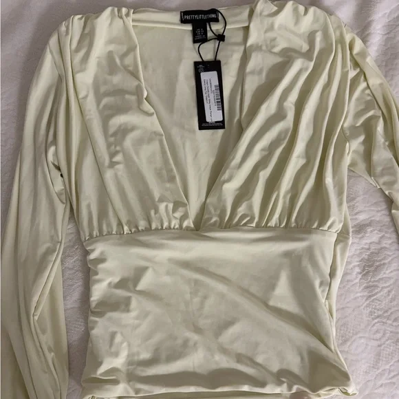 PLT Double Layer Slinky Drape Plunge Long Sleeve Top - Picture 5 of 5